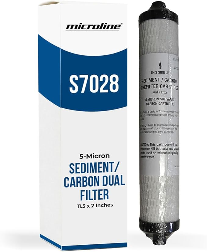 Microline S7028 Sediment/Carbon Pre-Filter – 5 Micron Dual-Stage RO Cartridge – Reduces Chlorine, Taste & Odor – 2" x 12" Filter for Reverse Osmosis Systems