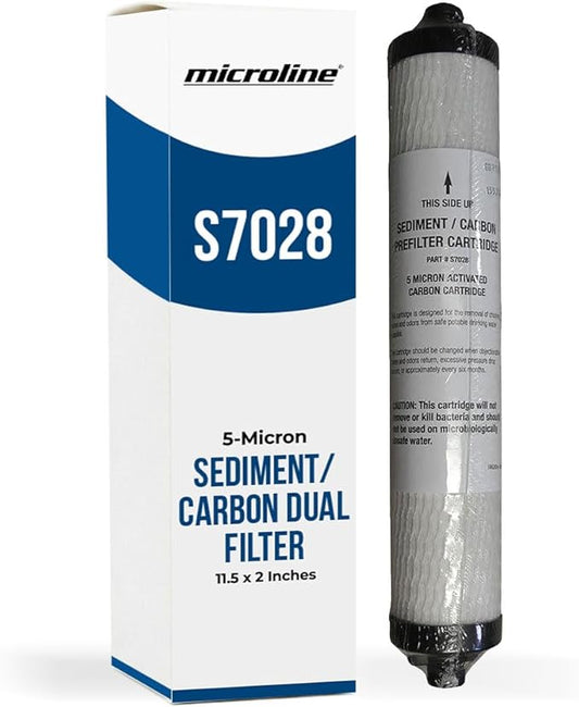 Microline S7028 Sediment/Carbon Pre-Filter – 5 Micron Dual-Stage RO Cartridge – Reduces Chlorine, Taste & Odor – 2" x 12" Filter for Reverse Osmosis Systems