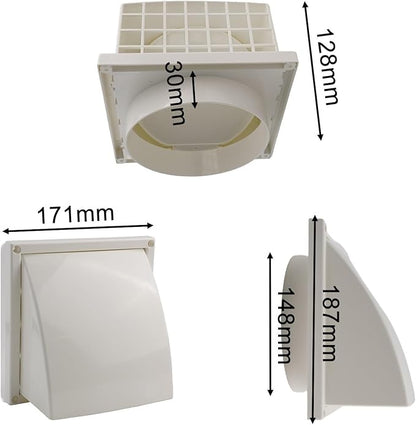 ABS Exterior Wall Ventilation Grille with Valve for Kitchen Bathroom Range Hood Duct Outlet 100mm 125mm 150mm Pipe Connection Weatherproof Air Exhaust(150MM)
