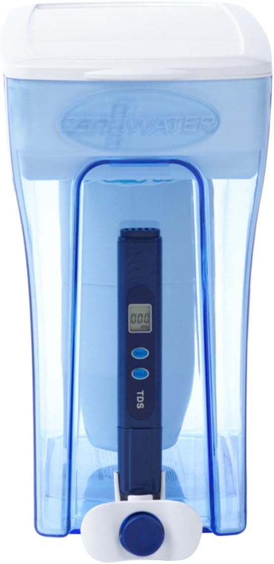 ZeroWater 30 Cup Ready-Pour 5-stage Water Filter Dispenser, NSF Certified To Reduce Lead, Other Heavy Metals And PFOA/PFOS, White And Blue