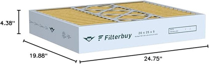 Filterbuy 20x25x5 Air Filter MERV 11 Superior Pet & Allergy Defense (2-Pack), Pleated HVAC AC Furnace Filters for Honeywell FC100A1037, Lennox X6673, and More (Actual Size: 19.88 x 24.75 x 4.38)