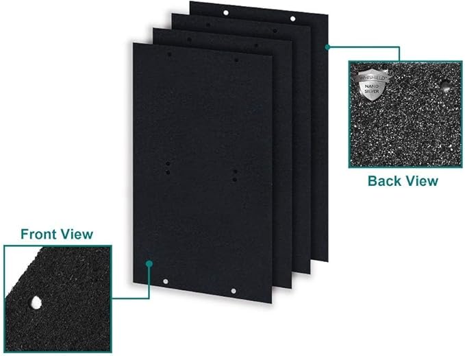 Whirlpool 817600 Genuine Charcoal Pre-Filter - Whishield Activated Replacement Fit Air Purifier Portable Tower WPT60, Medium 4 Pack