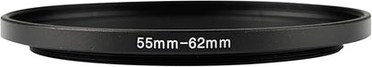 55-62mm Metal Step-Up/Down Ring Adapter Compatible with Mirrorless Cameras DSLR Lens, UV CPL ND Filter Thread Converter, Black