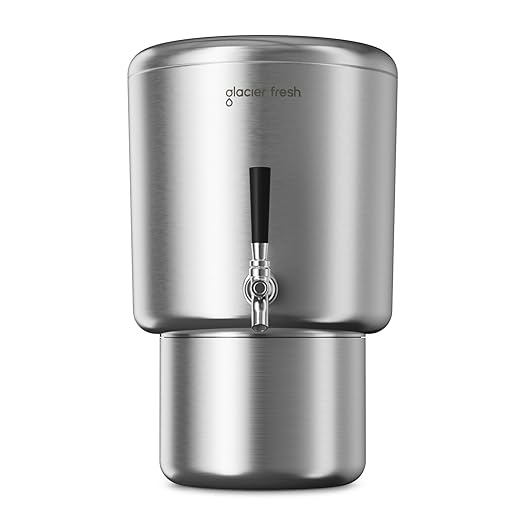 GLACIER FRESH 2.25G Stainless Steel Countertop Water Filtration System, Gravity-Fed with Elarisey™ Filtration Technology, Reduces Heavy Metals, PFOA & PFOS, and Meets SGS Standards
