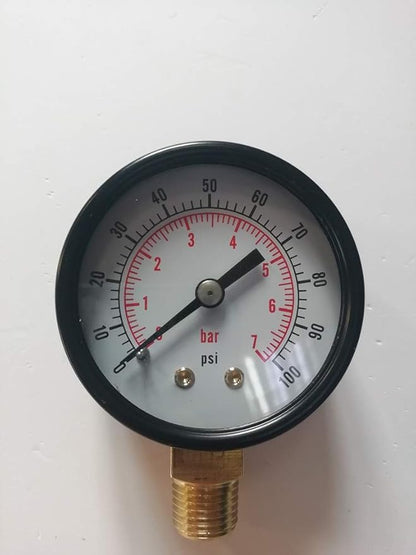 Pool Filter Pressure Gauge - Premium Spa/Pool/Aquarium Water Pressure Gauge by Aquatix Pro, 2" Dial, 0-100 Psi, Bottom Mount 1/4", Compatible with Most Brands Such as Hayward, Pentair & Jandy