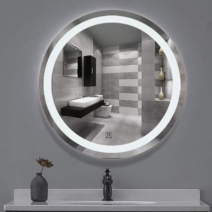 Bathroom Mirrors Round Waterproof Illuminated LED Wall Makeup Mirrors with White Light Sensor Touch Control and Demister Pad (Size : 70cm)