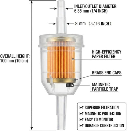 Gas Inline Fuel Filters with magnet for Kawasaki Kohler Briggs & Stratton John Deere 1/4 Inch x 5/16 Inch (Pack of 10)