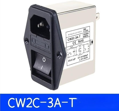 IEC Power Filter, Inlet Power Socket, IEC Socket Power Filter with Built-in Fuse and Rocker Switch, Noise Suppression, Compatible with CW2C-3A-T/CW2B-6A-T/CW2B-10A-T (CW2C-3A-T)