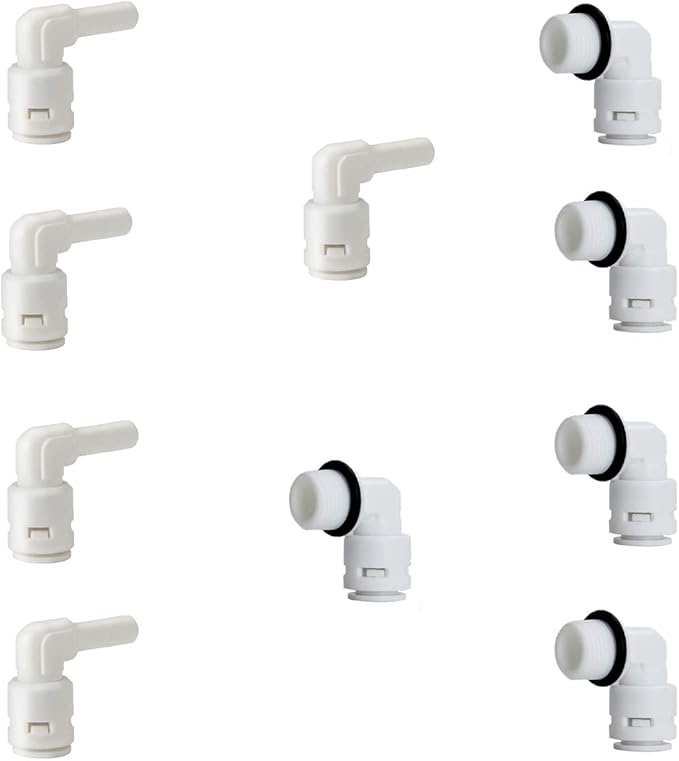 1/4" Inch Male Thread to Tube connector & 1/4" Stem elbow,NSF Certified Plastic Quick Connect RO Fittings（5 Male Elbow + 5 Stem Elbow ）