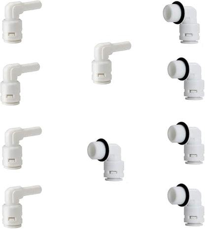 1/4" Inch Male Thread to Tube connector & 1/4" Stem elbow,NSF Certified Plastic Quick Connect RO Fittings（5 Male Elbow + 5 Stem Elbow ）
