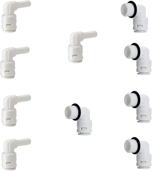 1/4" Inch Male Thread to Tube connector & 1/4" Stem elbow,NSF Certified Plastic Quick Connect RO Fittings（5 Male Elbow + 5 Stem Elbow ）