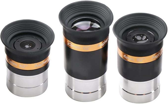 Wide Angle Aspheric Eyepiece Set - 1.25 inch - Upgraded with Soft Eyecup [4mm, 10mm, 23mm]
