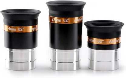 Wide Angle Aspheric Eyepiece Set - 1.25 inch - Upgraded with Soft Eyecup [4mm, 10mm, 23mm]