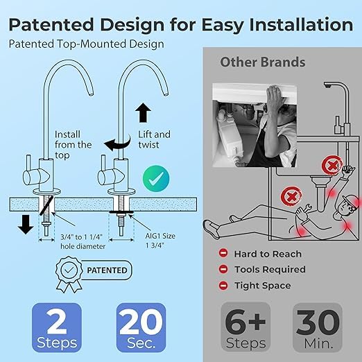 iSpring RCC7P-BLK, 5-Stage Reverse Osmosis System with Booster Pump, RO Water Filtration System, Sleek Black RO Faucet, TDS PFAS Removal, Patented Top-Mounted Faucet Design for Easy Installation