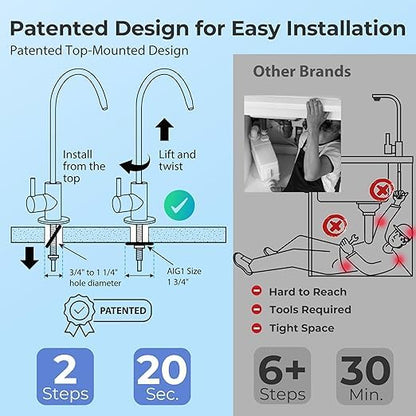 iSpring RCC7P-BLK, 5-Stage Reverse Osmosis System with Booster Pump, RO Water Filtration System, Sleek Black RO Faucet, TDS PFAS Removal, Patented Top-Mounted Faucet Design for Easy Installation