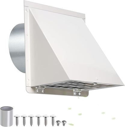 4 Inch Dryer Vent Cover Outside with Mesh and Damper,Wall Vent Exhaust Vent Cover,4" Metal Dryer Vent Cover Outdoor,Exterior Dryer Vent Hood Outlet Cap for Laundry Dryer Range Hood AC Air Vent,White
