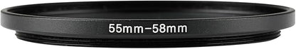 55-58mm Metal Step-Up/Down Ring Adapter Compatible with Mirrorless Cameras DSLR Lens, UV CPL ND Filter Thread Converter, Black