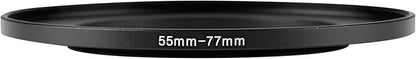 55-77mm Metal Step-Up/Down Ring Adapter Compatible with Mirrorless Cameras DSLR Lens, UV CPL ND Filter Thread Converter, Black