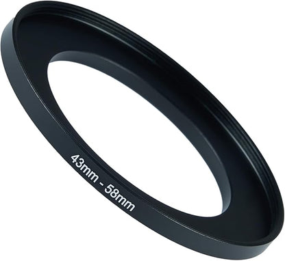 43mm to 58mm Step-up Adapter Rings Filter Adapter Black Metal Step Down Filter Ring Adapter Compatible with All Brand UV CPL ND Camera Lens Filter Stepping Rings (43mm-58mm)
