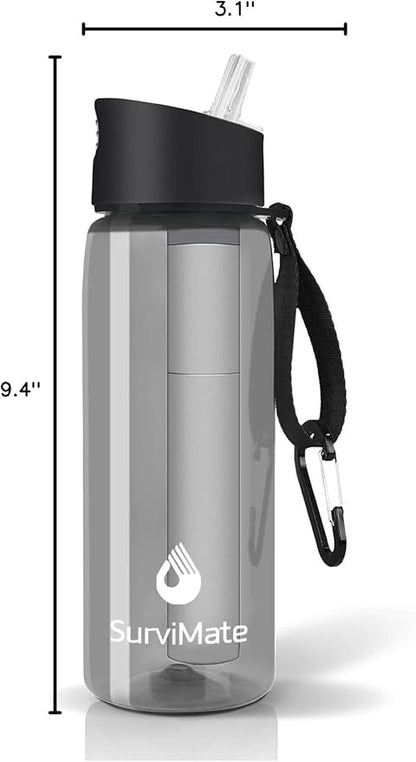Survimate 5-Stage 0.01μm Ultra-Filtration Filtered Water Bottle, BPA-Free Material, NSF/ANSI 42&372 Certified, Portable Water Filter Bottle for Survival, Camping, Hiking, and Emergency Use