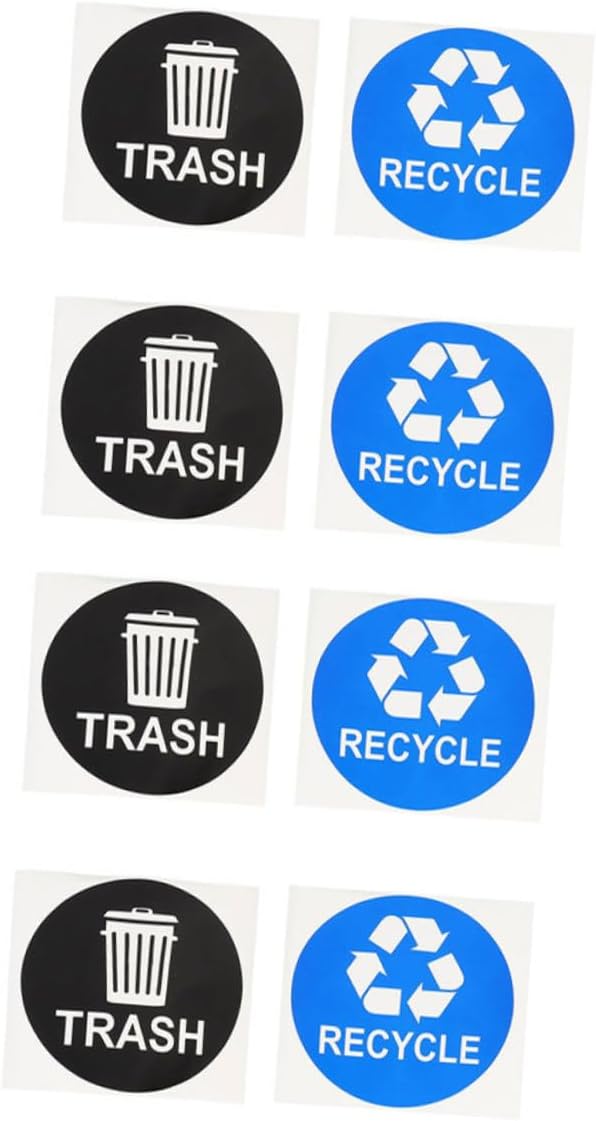 8pcs Trash Can Stickers for Waste Sorting Garbage Classification Decals Black and Blue for Easy Recycling and Sustainable Habits