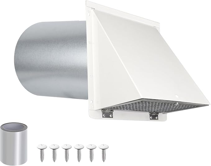 4Inch Dryer Vent Cover Outside,4"Dryer Vent Cover Outdoor,Exterior Vent Cover Dryer Wall Vent Exhaust Vent Dryer Vent Hood Cover Cap,Hooded Wall Vent with Screen&Damper for Dryer Duct HVAC Exhaust Fan