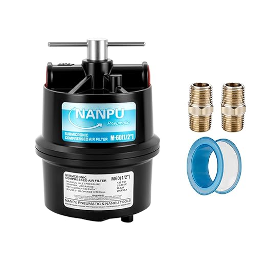 NANPU 1/2" NPT Sub-Micronic Compressed Air Filter Kit – 0.01 Micron Filtration for Spray Guns, Air Tools & CNC – Industrial Moisture & Oil Removal, 100 CFM