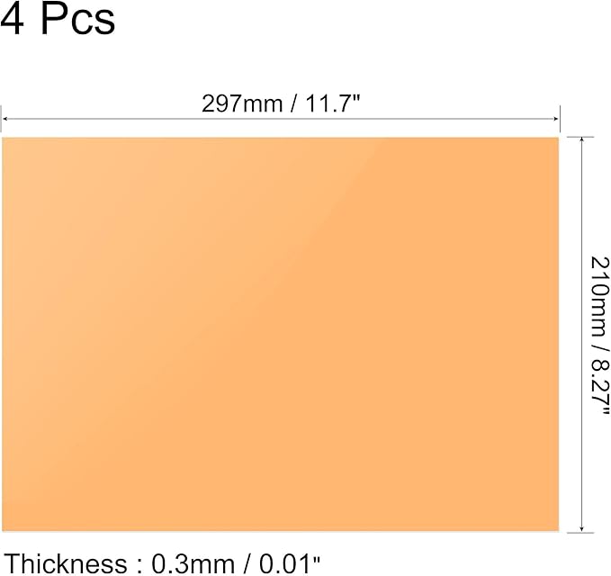 uxcell 4Pcs A4 Gel Light Lighting Filter Overlay Transparent Color Correction Plastic Vinyl PVC Sheets Photography Television Orange,0.3mm