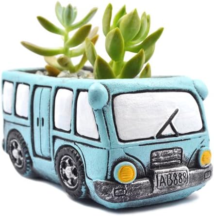 Green Bus Succulent Planter Pots, Small Plants Pot with Drainage Hole, Flower Pots Plant Containers for Home Indoor Outdoor Garden Decoration Pot