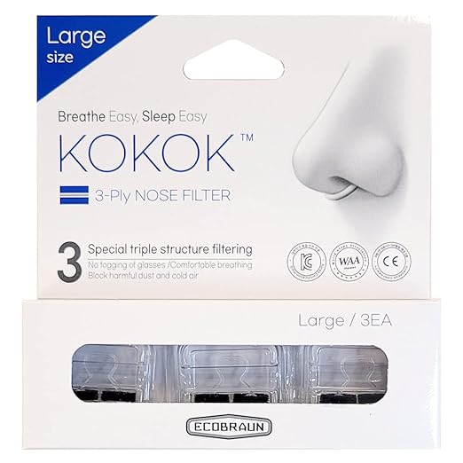 3-Ply Nose Filter Reusable Breathable Nasal Plugs Air Filteration for Dust, Pollution, Block Cold Air - Pack of 3 (Large)