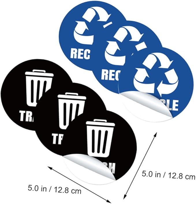 VILLCASE 6-Pack Self-Adhesive Garbage Classification Stickers for Waste Sorting Labels for Trash Cans and Recycle Bins for Home Kitchen and Office Organization