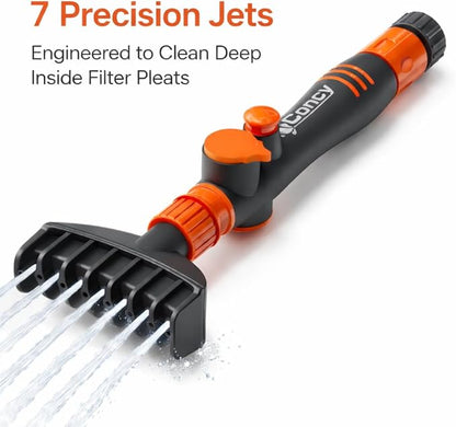 Concy Pool & Spa Cartridge Filter Cleaner – 7-Jet Comb Cleaning Wand for Deep Pleat Cleaning, Hose-Powered, Pleat-Safe Design, Fits Standard Garden Hoses