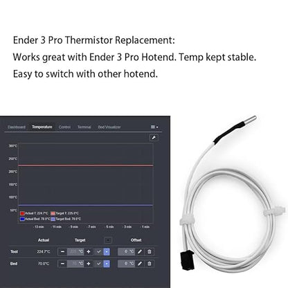 3Pcs 3D Printer HT-NTC100K Thermistor, Ender 3 Thermistor Upgrade NTC 100K 3950 Thermistor Sensor 3x15, XH2.54 2Pin Compatible for Ender 3 v2, Ender 5, CR-10 Series V6 Volcano 3D Printer Hotend,