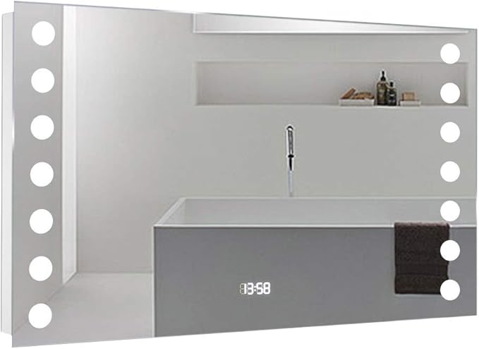 80x60cm LED Bathroom Mirror with Lights Bathroom Mirror with Demister Pad Shaver Socket for Makeup Cosmetic Shaving Wall Mounted…