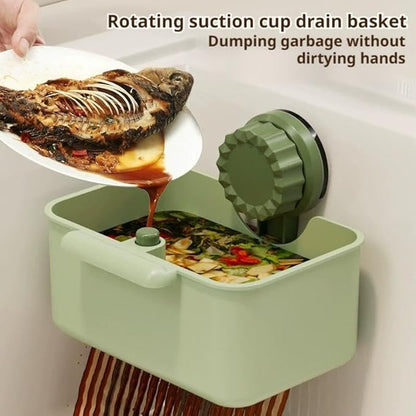 Kitchen Sink Strainer Drainer Basket with Suction Cup,Food Waste Filter Basket,Sponge Brush Holder for Kit-chen Home,Efficient Kitchen Waste Management (White)