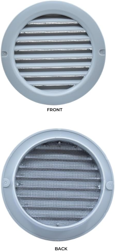 VENTS-US - 4" Round Plastic Vent Cover in Light Grey with Built-in Insect Screen Mesh and Flange for Air Supply or Exhaust Air Applications - Compatible with 4 Inch Diameter Ducts (2-Pack)