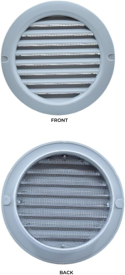 VENTS-US - 4" Round Plastic Vent Cover in Light Grey with Built-in Insect Screen Mesh and Flange for Air Supply or Exhaust Air Applications - Compatible with 4 Inch Diameter Ducts (2-Pack)