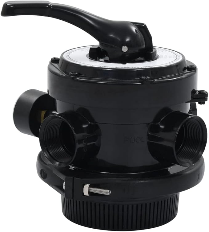 vidaXL 4-way Multiport Valve for Pool Sand Filter - 1.5” Fitting Connectors, ABS Material, With Pressure Gauge - Top-mount - Easy-to-use Lever-action Handle - Black