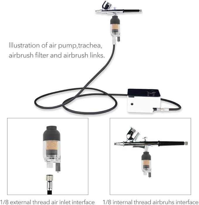 HUBEST Airbrush Filter in-Line Mini Air Filter Water Separator Water Trap Filter Oil Trap Separator Kit,Connects onto Airbrushes and Hoses with 1/8” Threads for Air Compressor G 1/8 Connector