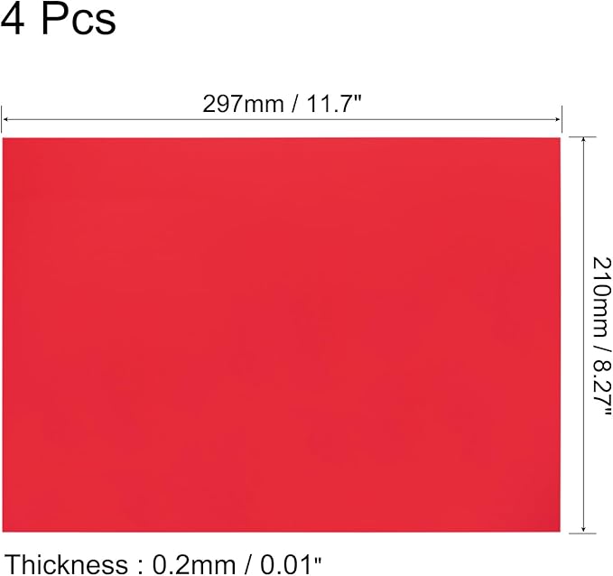 uxcell 4Pcs A4 Gel Light Lighting Filter Overlay Transparent Color Correction Plastic Vinyl PVC Sheets Photography Television Red,0.2mm