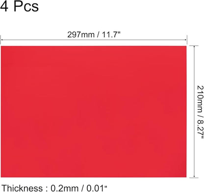 uxcell 4Pcs A4 Gel Light Lighting Filter Overlay Transparent Color Correction Plastic Vinyl PVC Sheets Photography Television Red,0.2mm
