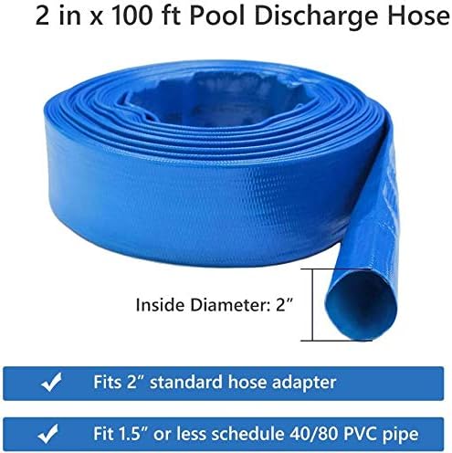Eastrans 2" x 100 FT Heavy Duty Pool Backwash Hose, Reinforced PVC Lay Flat Discharge Hose, Weather Resistant & Burst Resistant with 2 Hose Clamps