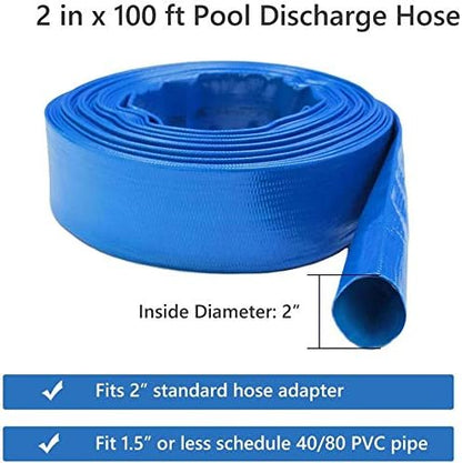 Eastrans 2" x 100 FT Heavy Duty Pool Backwash Hose, Reinforced PVC Lay Flat Discharge Hose, Weather Resistant & Burst Resistant with 2 Hose Clamps