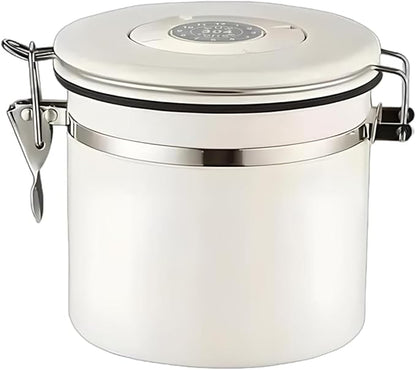 MEGAWISE Coffee Canister Stainless Steel – 1.2L Coffee Storage Container with CO₂ Release Valve & Date Tracker, Vacuum-Sealed Food Canister for Beans, Grounds, Tea, Sugar, Nuts