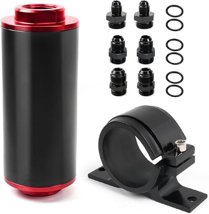 BARTOO 100 Micron Inline Fuel Filter with 6AN 8AN 10AN Adapter and 50MM Mounting Bracket For Filtering Gasoline, Diesel, E85(Red)