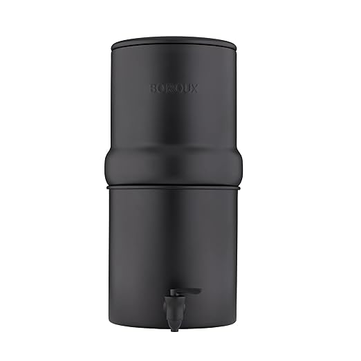 Boroux Compact Gravity-Fed Countertop Stainless Steel Water Filter System | 1.8 Gallons with 2 Authentic Black Foundation. Filters | Matte Black