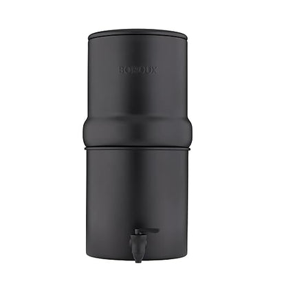 Boroux Compact Gravity-Fed Countertop Stainless Steel Water Filter System | 1.8 Gallons with 2 Authentic Black Foundation. Filters | Matte Black