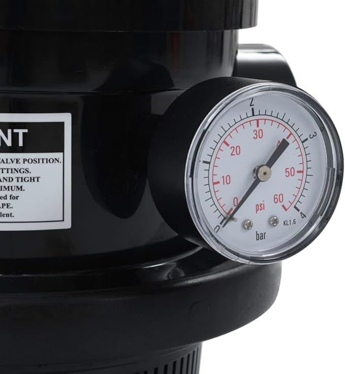 vidaXL 4-way Multiport Valve for Pool Sand Filter - 1.5” Fitting Connectors, ABS Material, With Pressure Gauge - Top-mount - Easy-to-use Lever-action Handle - Black