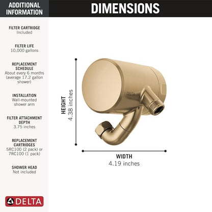 Delta Faucet Clarifi Premium Shower Filter Attachment with Filter, Hard Water Shower Filter, Shower Head Filter, Champagne Bronze 5SF100-CZ