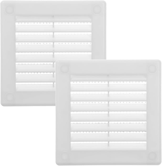 Vent Systems 3" x 3" White Plastic Soffit Vent Cover - 2 Pack - Durable Flat Square Air Vent Grille with Built-in Mesh – Weather Resistant Ventilation Grill for Wall or Ceiling – Indoor & Outdoor
